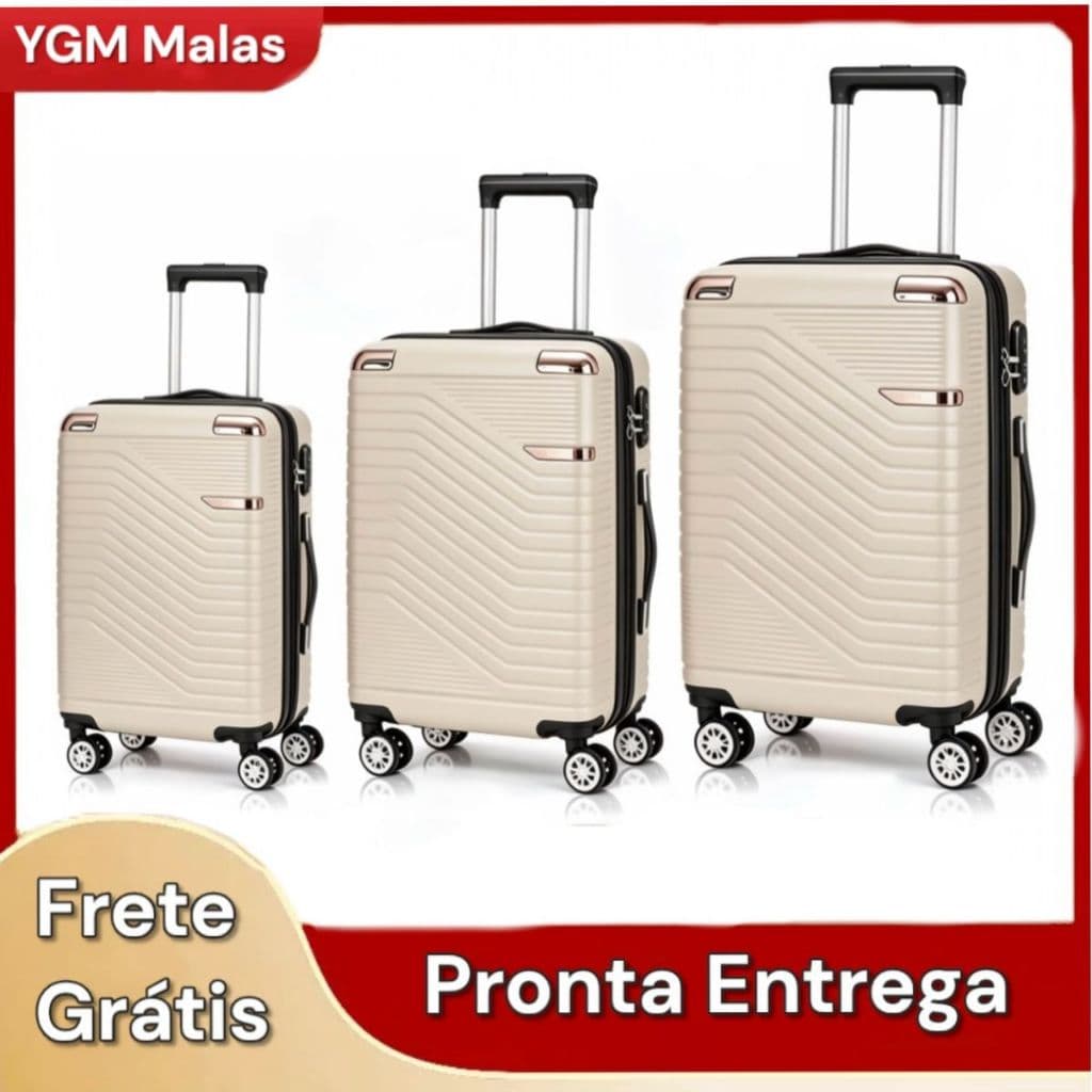 Kit Conjunto 3 Malas De Viagem Pmg Resistente Premium Pequena 10kg E Media 23kg E Grande 32kg Top