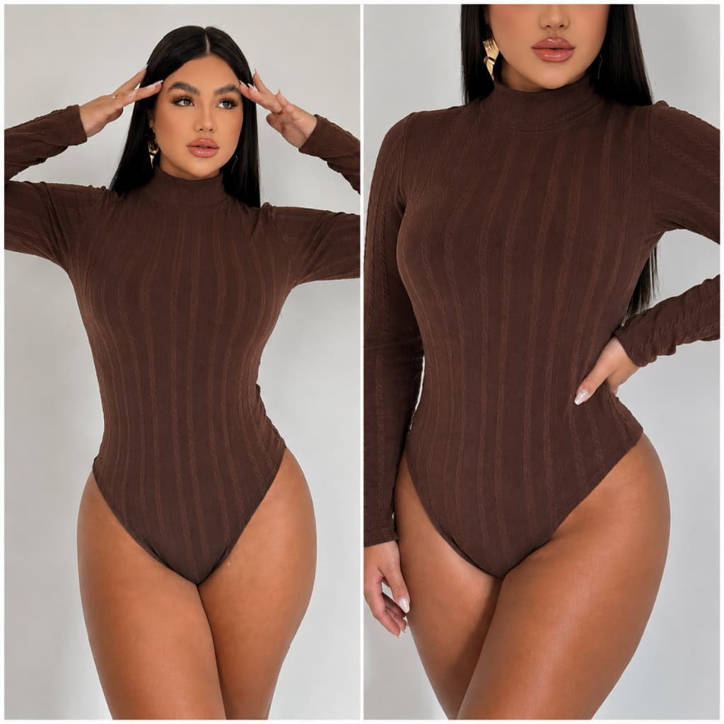 Body Feminino Gola Alta Manga Longa Rivana Premium com Fecho Casual Inverno Moda Blogueira