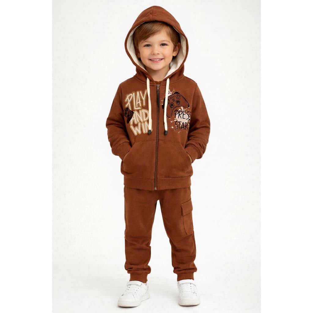 Conjunto Moletom Infantil Masculino Casaco Estampado Com Ziper E Calça Jogger