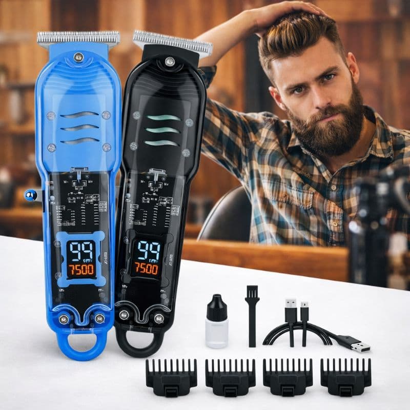 Máquina De Cortar Cabelo Profissional Smart Lcd Barbeador Elétrico Transparente Sem Fio Para Homens