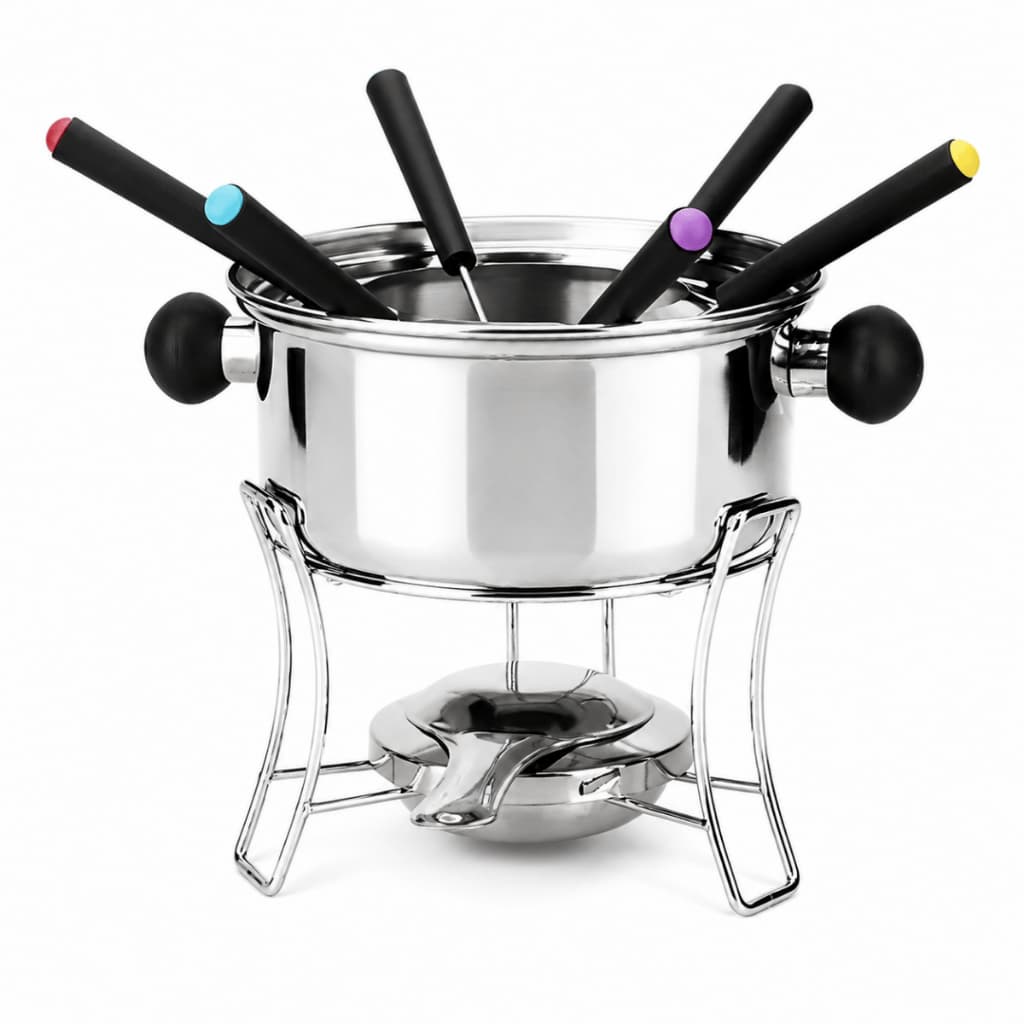 Kit Aparelho Jogo De Fondue 10 Peças Panela Inox Fogareiro Casita Chocolate Queijo Carne Inverno Jantar Cozinha Servir