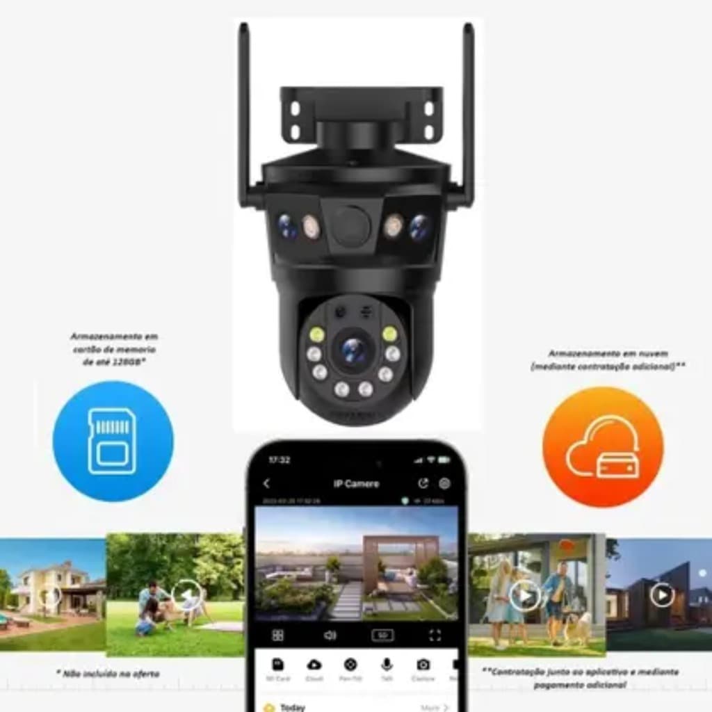 Super Promoção! Câmera de Segurança 3 em 1 Fixa e Móvel, Giro, WIFI, Noturna, Resistente a Água
