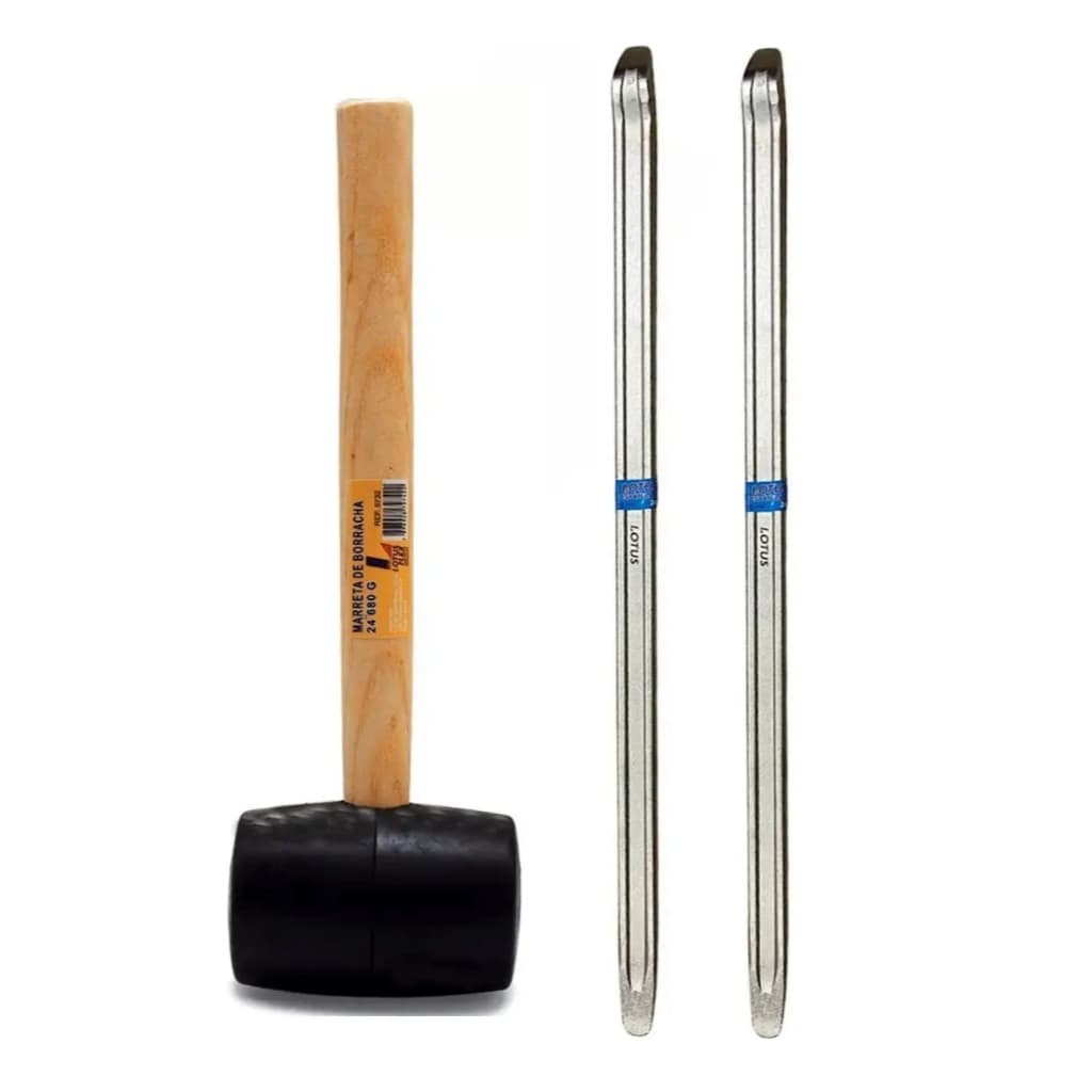 Kit Borracheiro C/ 2 Espátulas Chata 60cm + Marreta Borracha