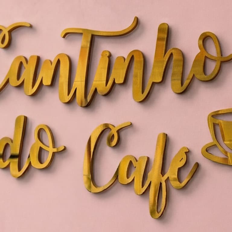 Cantinho do Café Acrílico Espelhado Gourmet Parede Cozinha 41cm Dourado Prata Rose Gold Decorativo