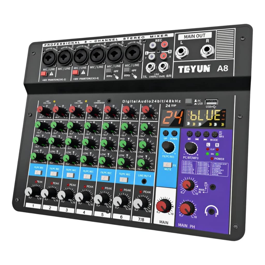 Mesa De Som Teyun A8 Interface De Áudio USB Bluetooth 24 DSP
