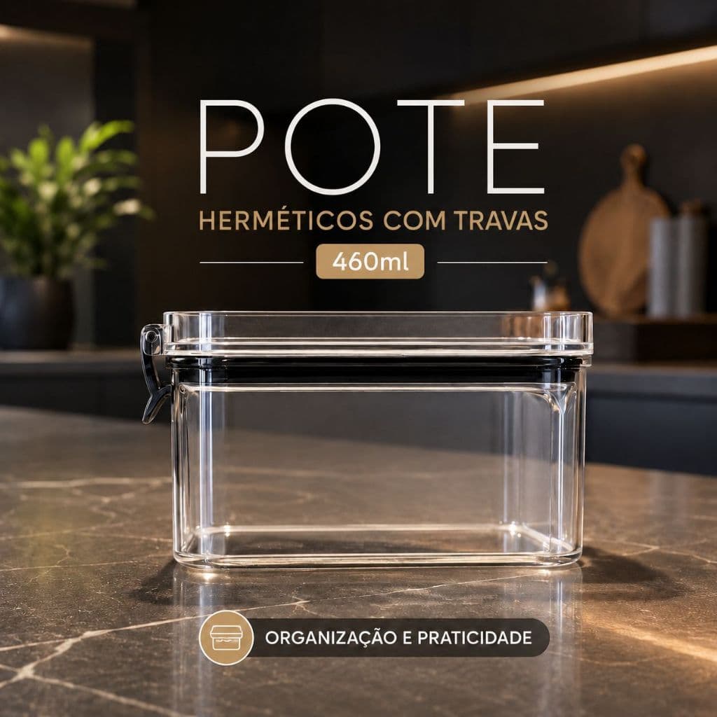 Pote Organizador Hermético 460ml com Trava para Mantimentos e Temperos Práticos de Cozinha