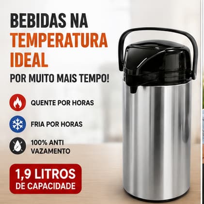 Garrafa Térmica Inox 1,9 Litros Com Bomba Anti Vazamento Conserva Quente e Frio