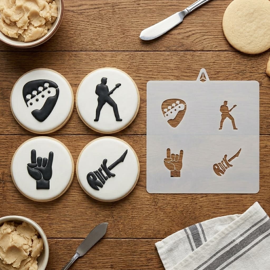 Estêncil para Biscoito Decorado Glace Música Rock and Roll