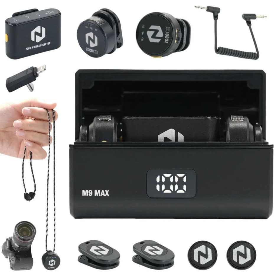 Microfone Profissional ZCCO M9 Max 48kHz 24Bit Magnético p/ Vlog Live