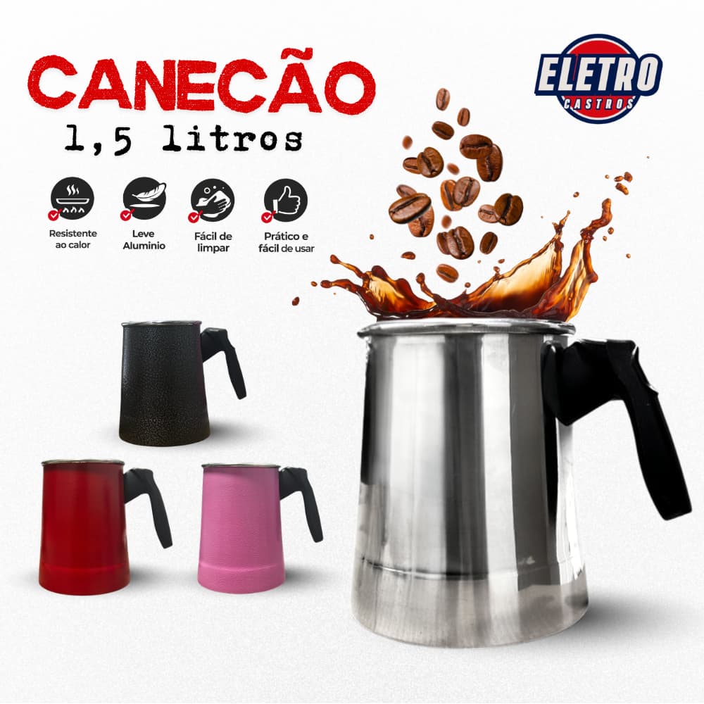 Canecão Alumínio 1,5L Fervedor de Leite Café com Cabo – 4 Cores Cozinha Casa e Bar
