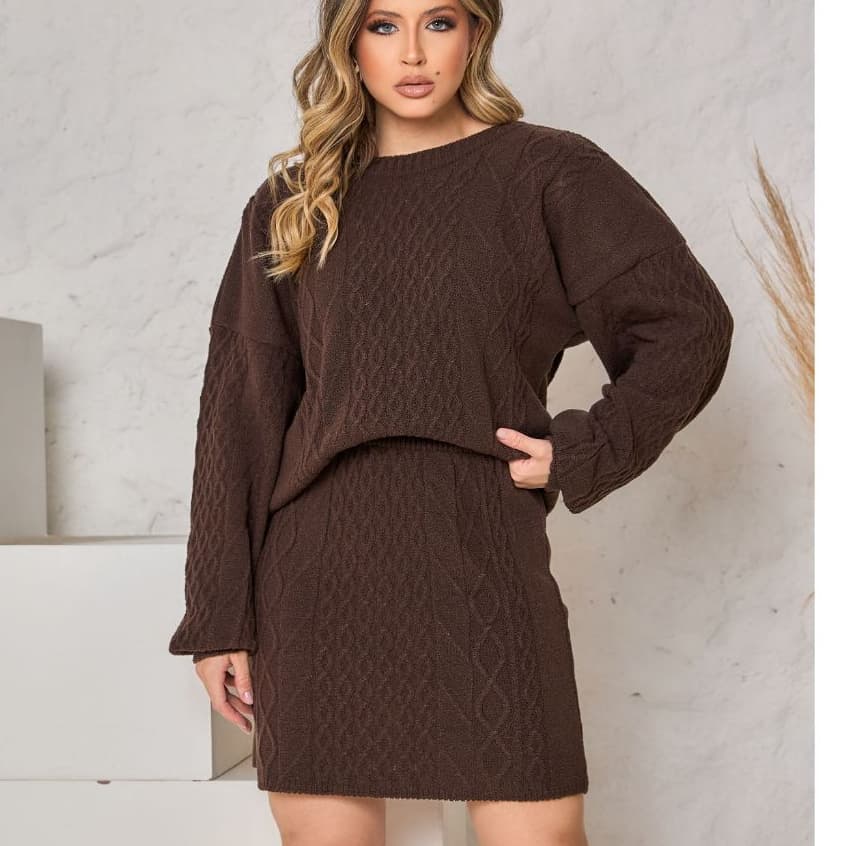 Conjunto Inverno Mousse Saia e Blusa Tricot Manga Longa Frio Modinha Trico