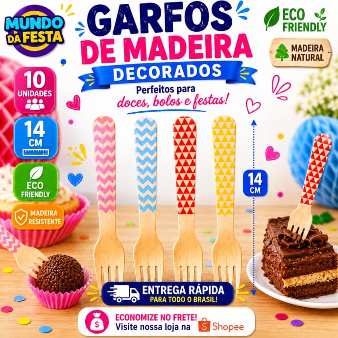 Garfos de Madeira Premium Descartável Biodegradável Madeira Aniversário Festas