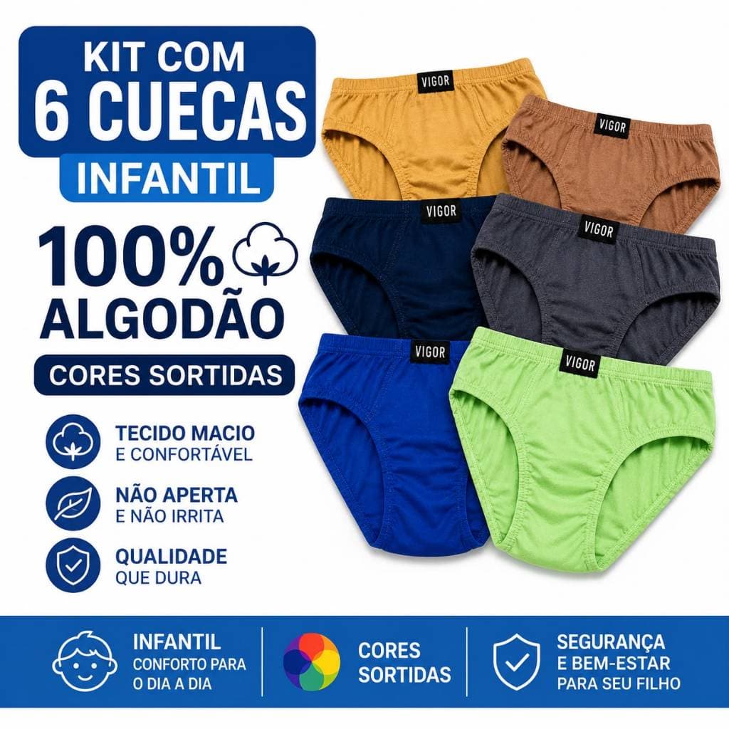 Cuecas Infantil 100% Algodão Slip Sortidas Super Confortavel Excelente Qualidade
