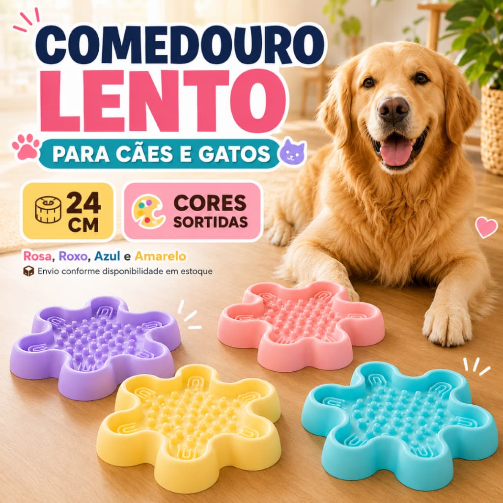 Comedouro Lento Pet Silicone 24cm Flor Anti Engasgo Cachorro Gato Sortido