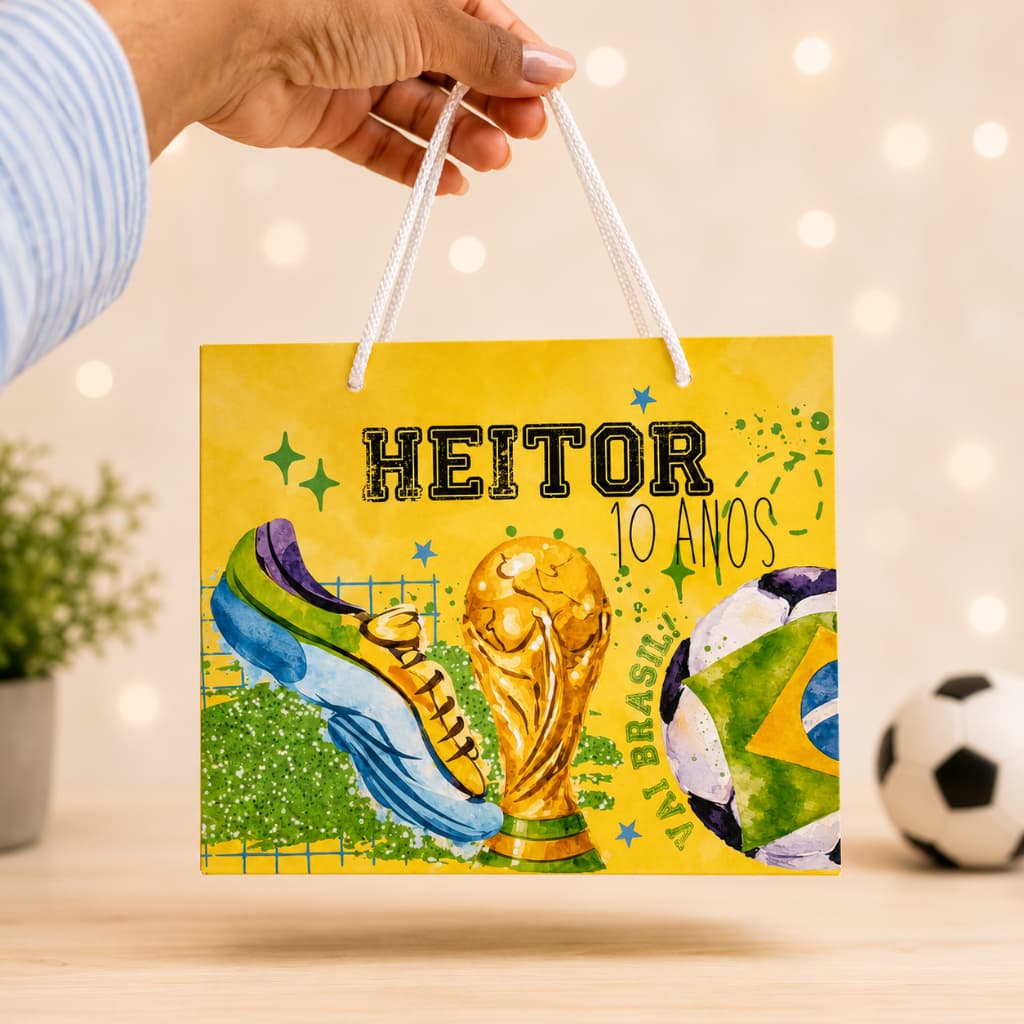 Sacolinha Personalizada Brasil com Nome | Lembrancinha Infantil para Festas  | PEGUE E MONTE