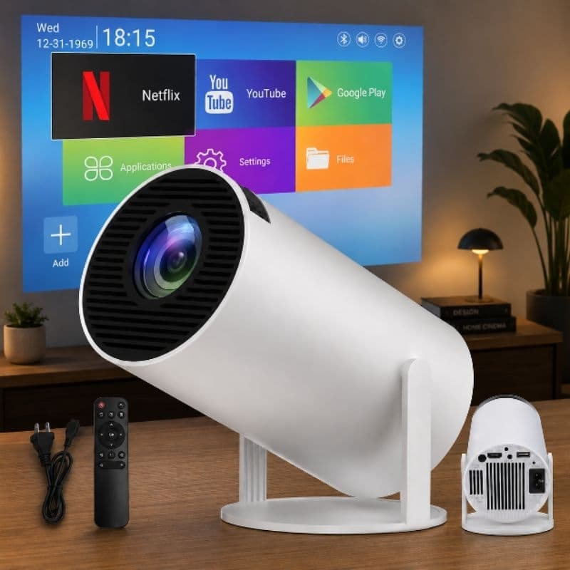 Projetor Branco de 4k Portátil Smart Android Ultra HD Hy300 Original Filmes e Séries