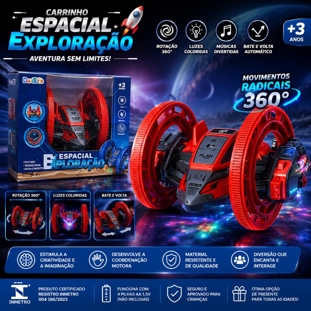 Carrinho Espacial Interativo Luzes Musicas Rotacao 360 Graus Brinquedo Radical Infantil
