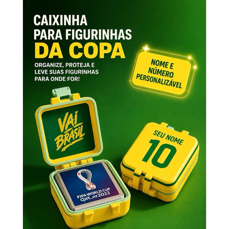 Caixinha Porta Figurinhas Copa Personalizada | Nome e Número | Estojo Organizador Colecionador