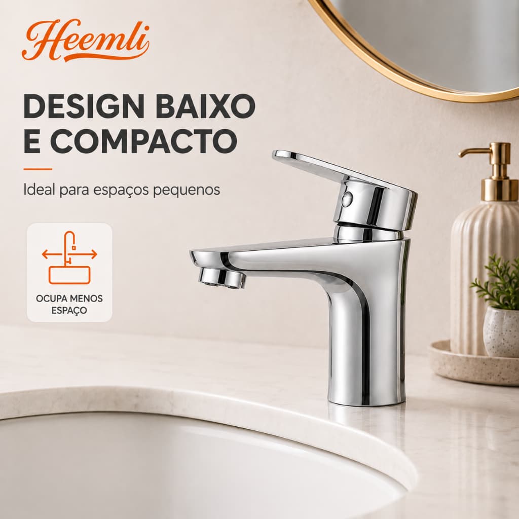 Torneira para Banheiro Heemli Baixa Preta Inox Quente Fria Cuba Embutida