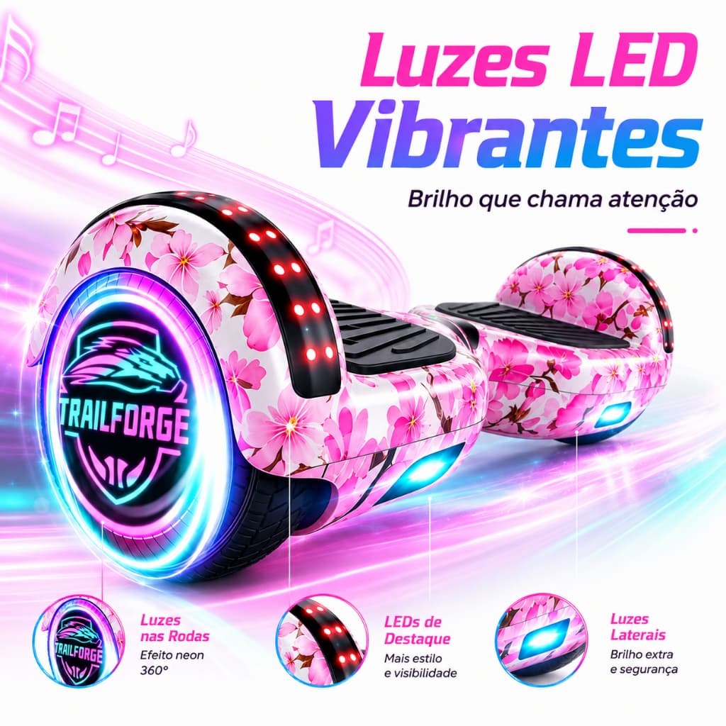 Hoverboard Elétrico 6.5 Polegadas Infantil Bluetooth Luz LED Bateria Recarregável