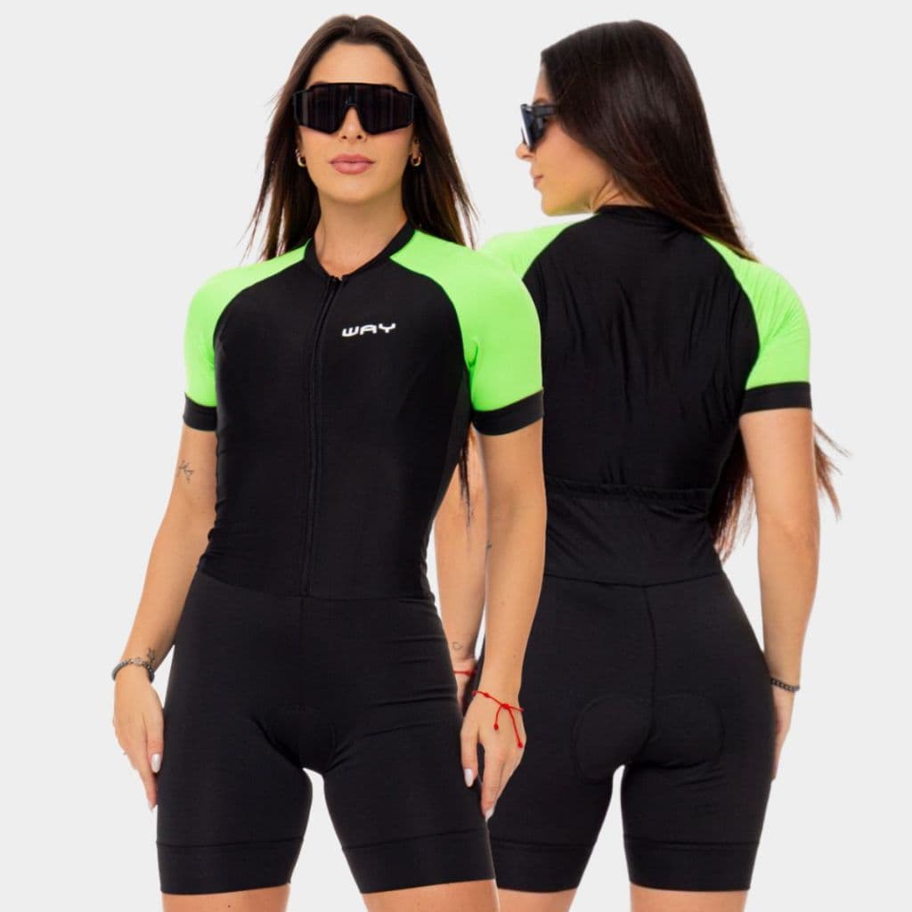 Macaquinho Ciclismo Feminino Macacão Manga Curta Forro Espuma Almofadado Roupa Bike Pedal Mtb