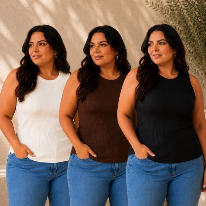 Kit 3 Blusas Regata Feminina Plus Size Canelada Alça Tampa Sutiã Blusinha Blogueira G1 G2 G3