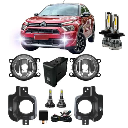 Kit Farol De Milha Citroen Basalt 2024 2025 2026 2027 + Botao Modelo Original + Led H4  Farol Alto e Baixo e H11 6000K