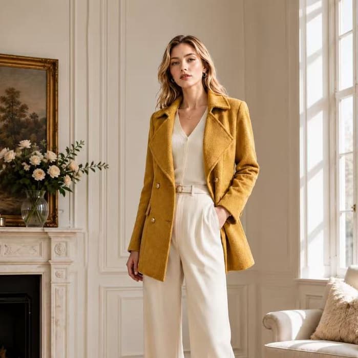 Casaco feminino Sobretudo Elegante Lã batida Tendência