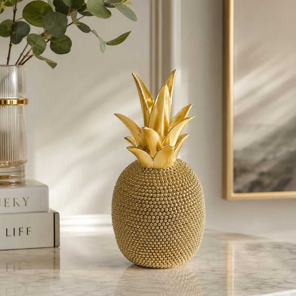 Enfeite Abacaxi de Resina com Gritter Estatua para Decorção de Mesa, Escritorio, Estante - TABC-10D