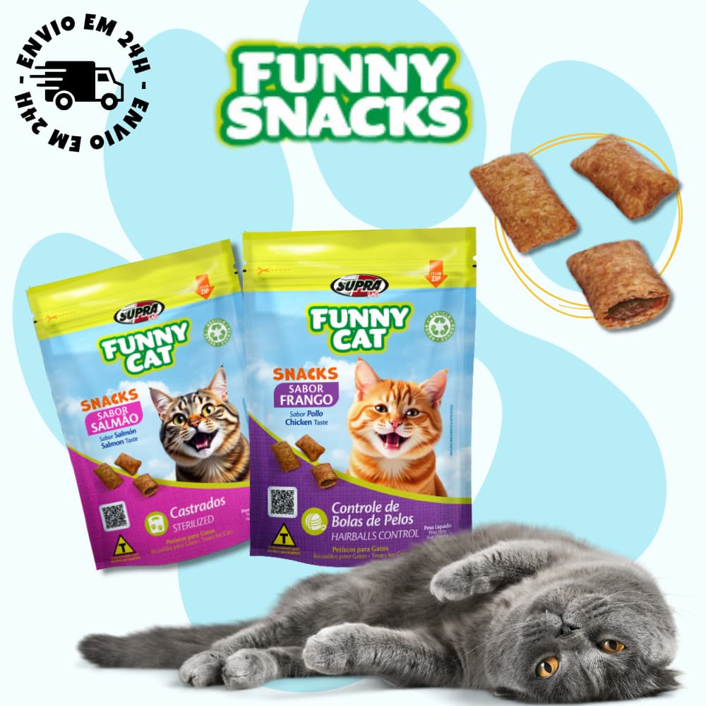 KIT 5 Petisco Para Gatos Funny Cat Salmão ou Frango Para Gatos