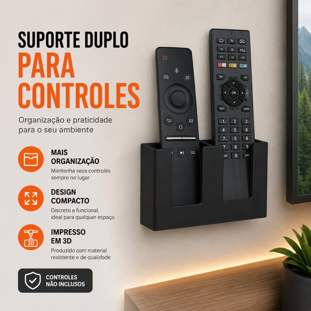 Suporte Duplo para Controle Remoto Organizador de Parede Branco Preto