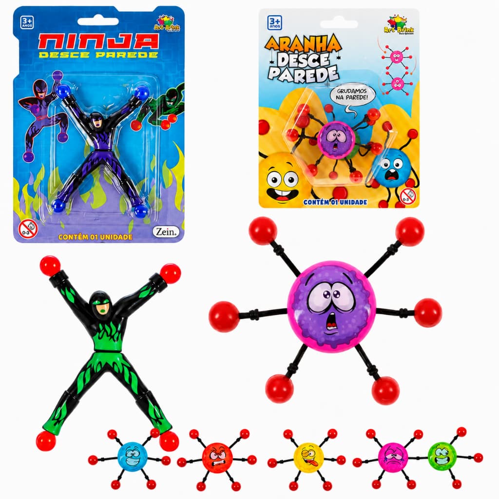 Kit: Aranha Gruda Desce Parede e Vidro + Boneco Super Ninja Gruda e Desce Parede Vidro