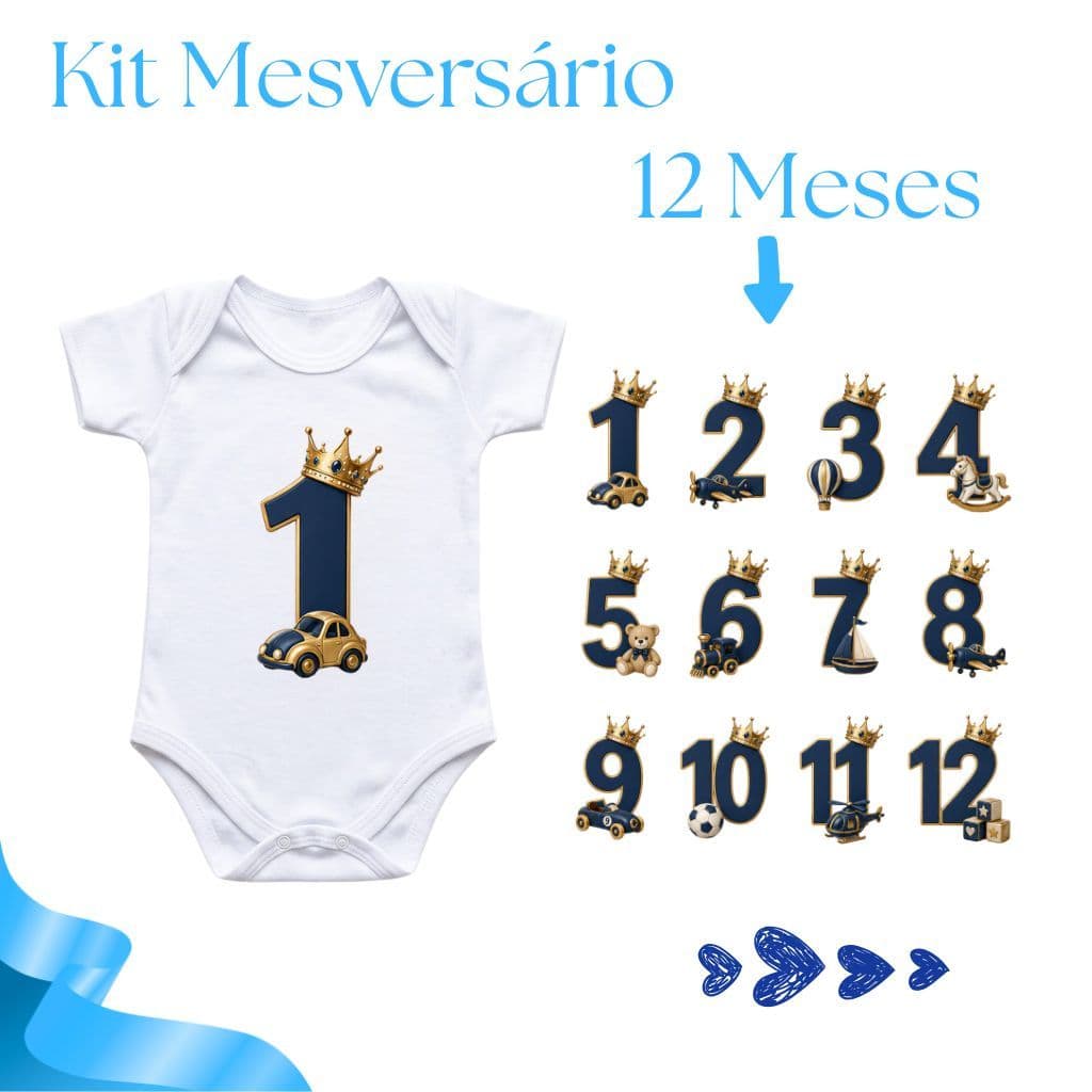 Kit 12 Body Mesversário Menino Princípe
