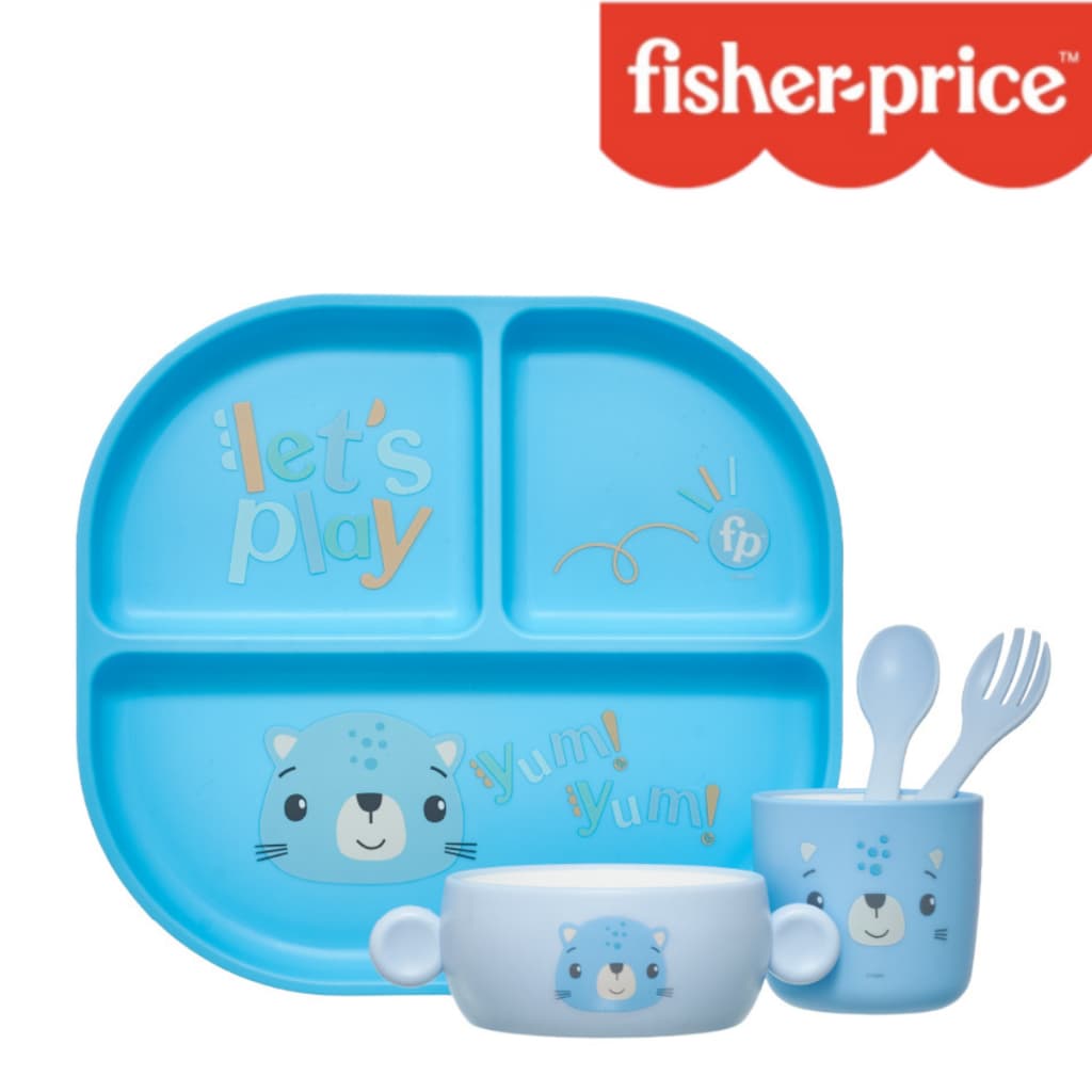 Kit Alimentação Infantil Fisher Price 5 peças Play Time Introduçao alimentar - Azul