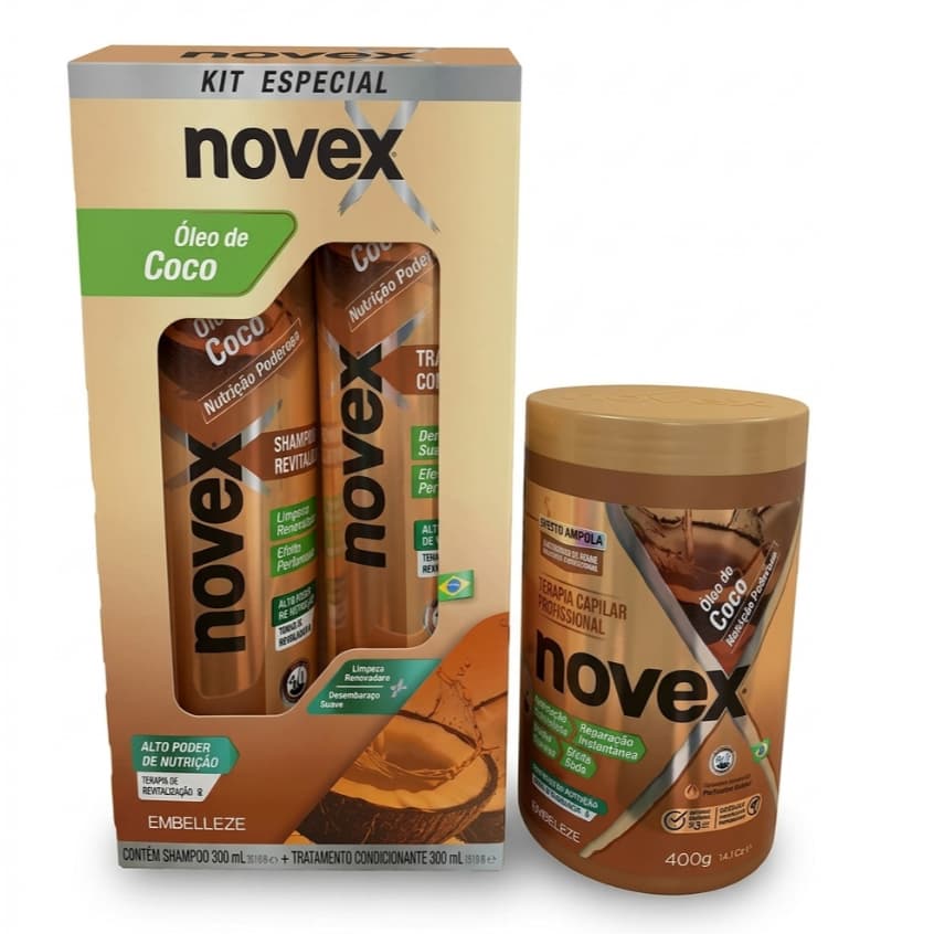 Kit Novex Óleo de Coco Shampoo 300ml + Condicionador 300ml + Creme Tratamento 400g