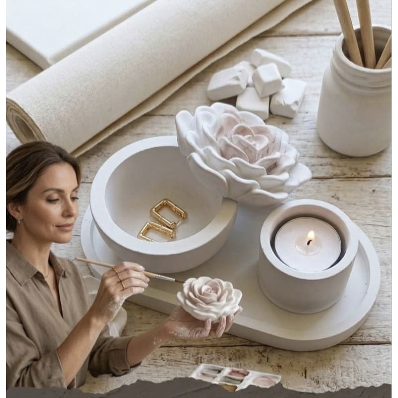 Kit em Gesso - 3 peças. Acompanha mini vela.
