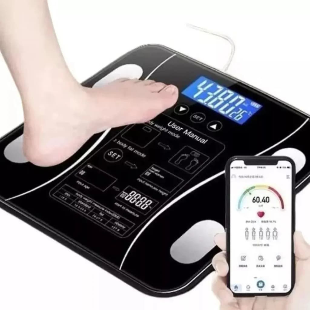 Balança Digital Tomate Bluetooth Com Medidor Gordura Corporal Preto  MU-020