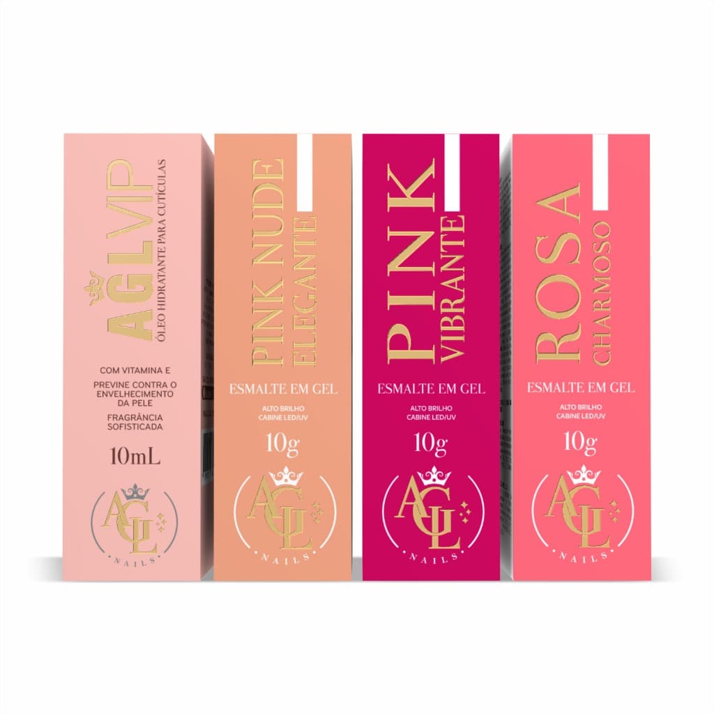 Kit  Unhas De Salão Especial Pink: 3 Esmaltes Em Gel+ Óleo De Cutícula Agl Nails