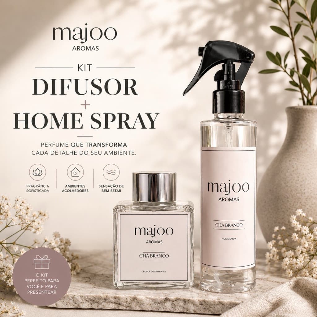 Kit Difusor de Vareta Aromatizante Difusor de Aromas 100ml + Home Spray 250ml - Agua Perfumada