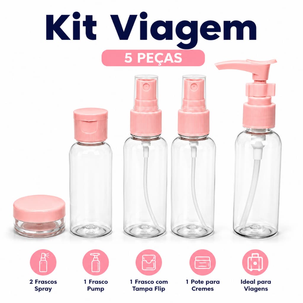 Kit Viagem Frascos Shampoo Creme Loção Condicionador Pote para Cosmeticos