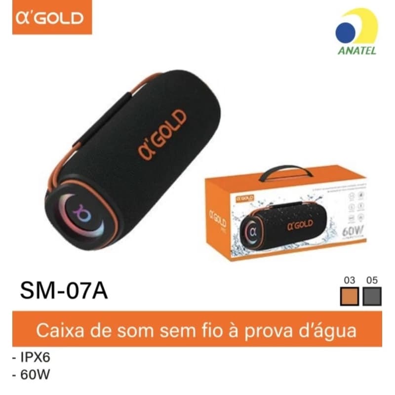 Caixa De Som A'gold Bass Boost Sm-07a 60w Alta Potência Laranja ou Cinza