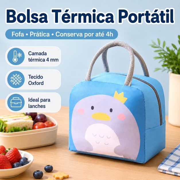 Bolsa Térmica Portátil Almoço Cartoon Estampa Animal Fofa Isolamento 4mm Mantém Frescor 4h Oxford Resistente