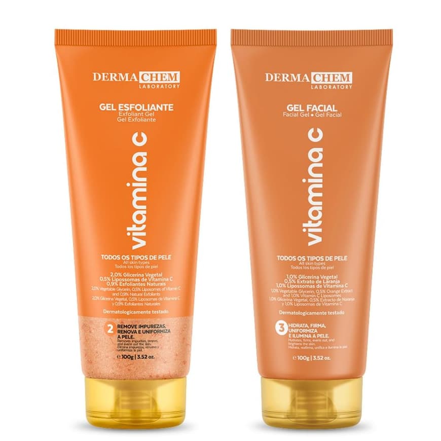 Kit Renovação Facial Vitamina C Dermachem Esfoliação Suave e Hidratação Diária