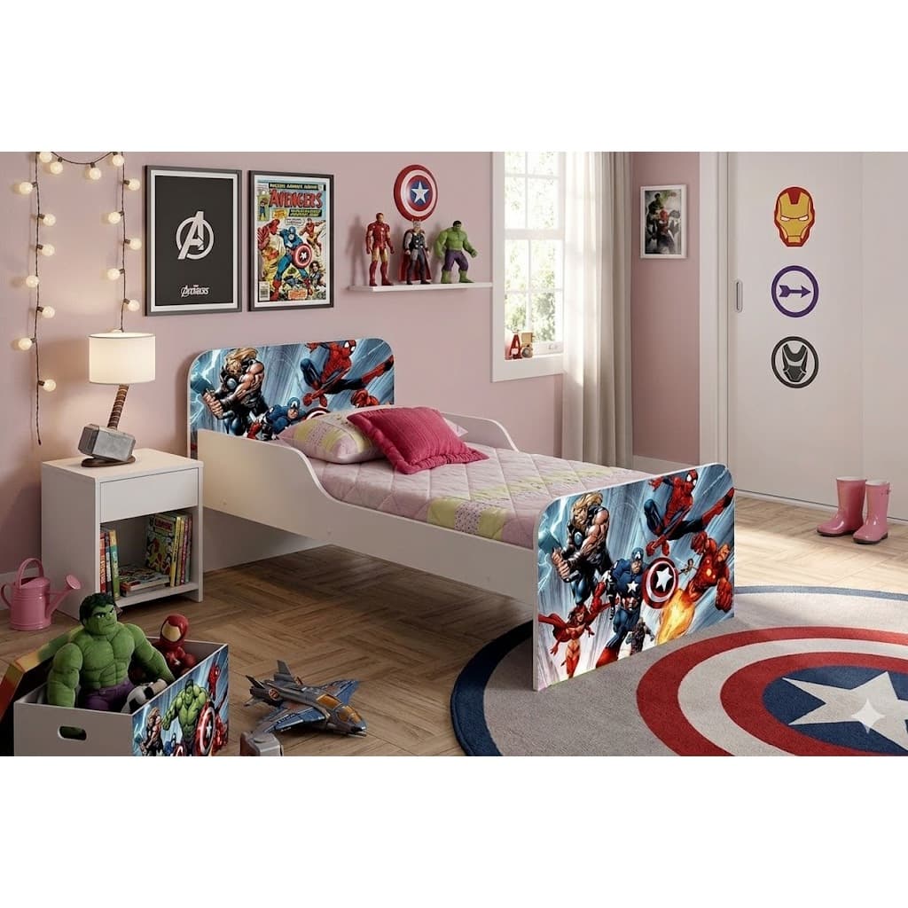 Cama Infantil 100% MDF Com Colchão Meninos Super Heróis - PRONTA ENTREGA