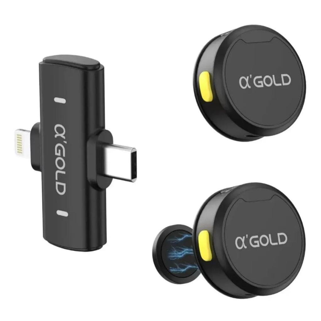 Microfone de Lapela 2 em 1 AGOLD MCF-38D Sem Fio Magnético Compatível com iOS e Android