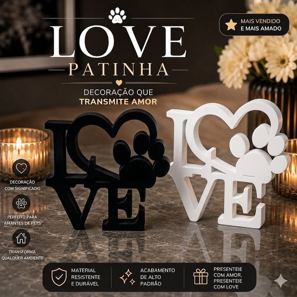 Enfeite Love com Patinha Letreiro Decorativo Pet Decoração Para quem Ama Cachorros/Gatos