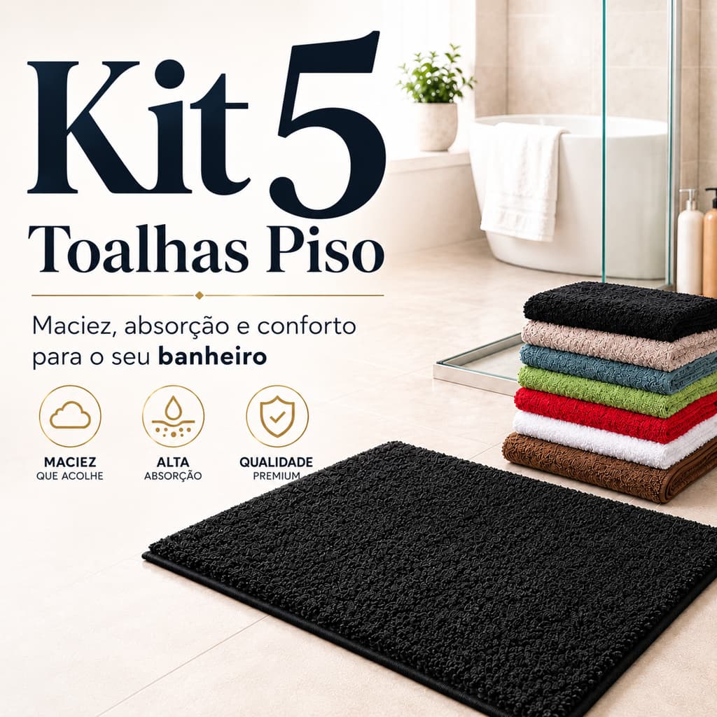 Kit Toalhas de Piso Tapete Atoalhado para Banheiro, Saída de Banho e Piscina Macia 75x50cm
