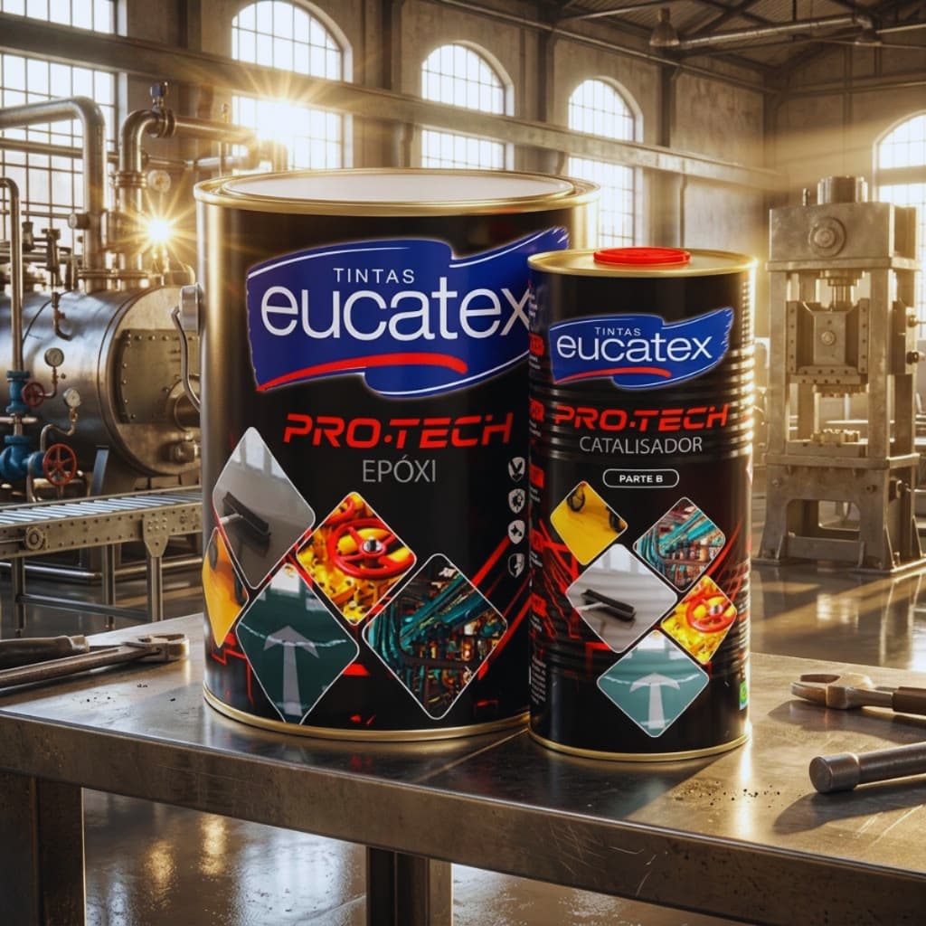 Tinta Epóxi Eucatex Pro-Tech 3,6L Piso Azulejo Concreto Madeira Máquinas Ferro Metais C/Catalisador