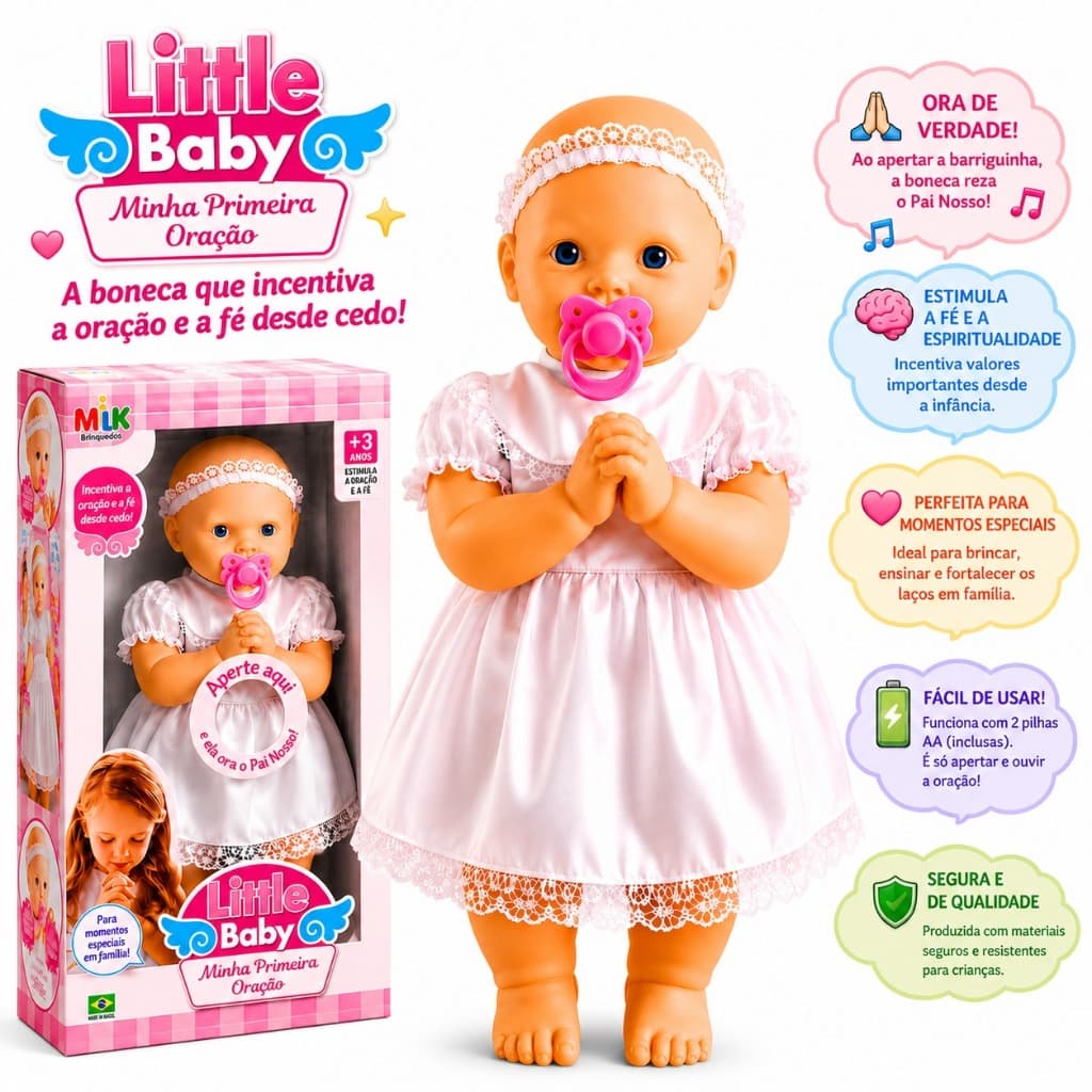 Boneca Minha Primeira Oração Reza O Pai Nosso Little Baby - Milk -