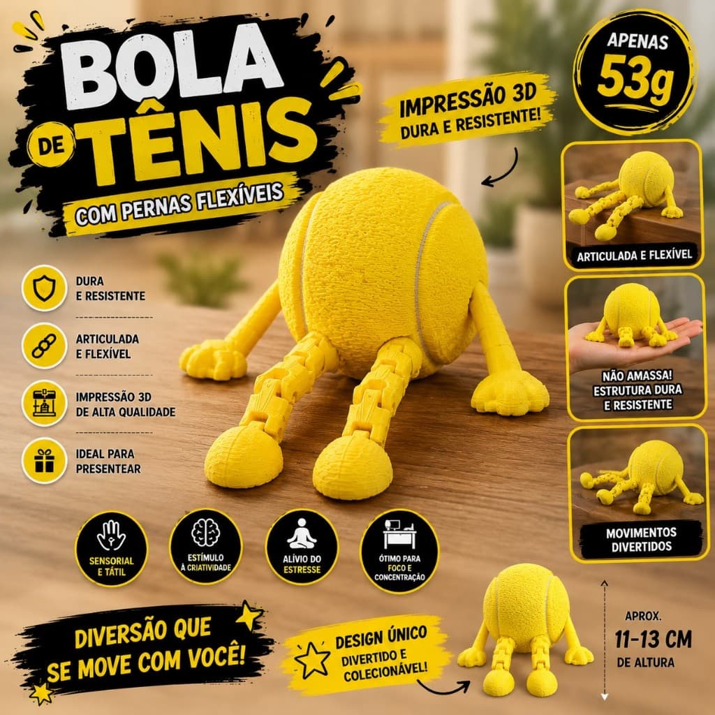 Bola de Tênis com Pernas Flexíveis Articulada Brinquedo Sensorial